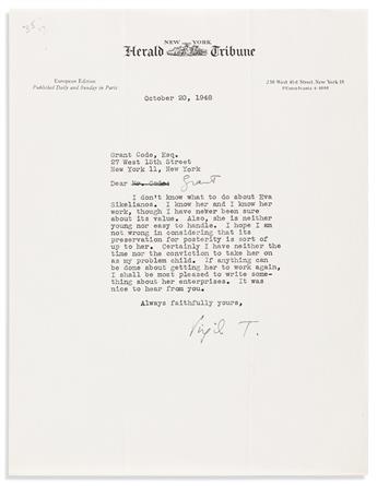 THOMSON, VIRGIL. Two letters: Typed Letter Signed * Autograph Letter Signed.